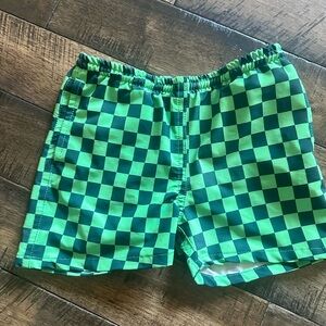Skatie Green Checkerboard Swim Shorts